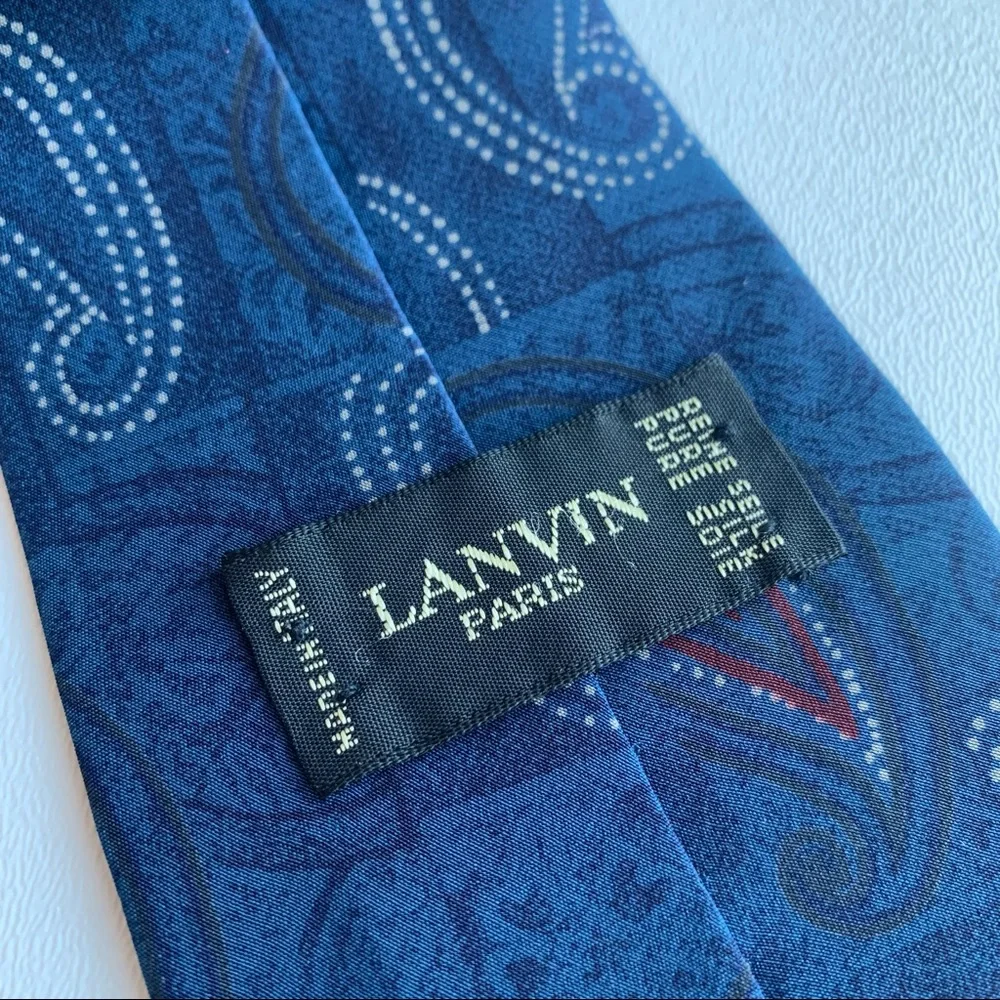 Lanvin Paris 100% Silk Neck Tie Blue Red White Paisley Print Made in Italy